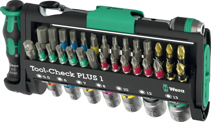 Wera 049055 Bity, hlavice a ráčna 1/4" Zyklop Tool-Check PLUS 1 s držákem 889/4/1 K (Sada 39 dílů) (W05049055001)
