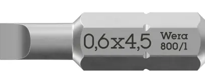 Wera 072055 Šroubovací bit 0,6 x 4,5 – 800/1 Z (1/4 Hex), 25 mm, pro šrouby s rovnou drážkou (W05072055001)