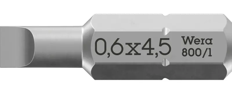 Wera 072055 Šroubovací bit 0,6 x 4,5 – 800/1 Z (1/4 Hex), 25 mm, pro šrouby s rovnou drážkou (W05072055001)