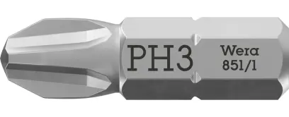 Wera 072074 Šroubovací bit 1/4" Hex PH 3 x 25 mm, typ 851/1 Z pro křížové šrouby Phillips (W05072074001)