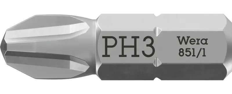 Wera 072074 Šroubovací bit 1/4" Hex PH 3 x 25 mm, typ 851/1 Z pro křížové šrouby Phillips (W05072074001)