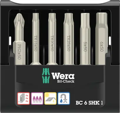 Wera 073631 Šroubovací bity 1/4" Bit-Check 6 SHK 1 SB (Sada 6 dílů) (W05073631001)