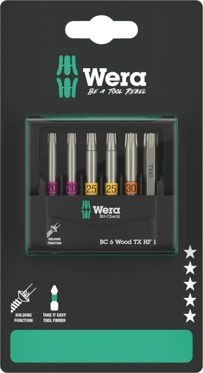 Wera 073639 Bity Bit-Check 6 Wood TX HF 1 SB (Sada 6 dílů) (W05073639001)