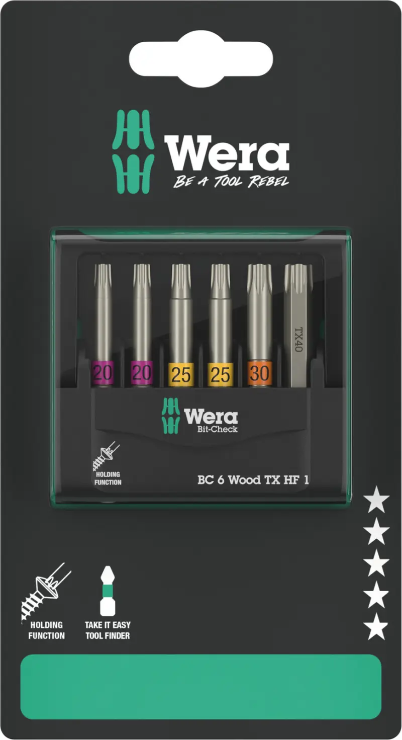 Wera 073639 Bity Bit-Check 6 Wood TX HF 1 SB (Sada 6 dílů) (W05073639001)