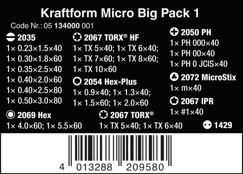 Wera 134000 Šroubováky Wera k použití v elektronice Kraftform Micro Big Pack 1 (Sada 25 dílů) (W05134000001)