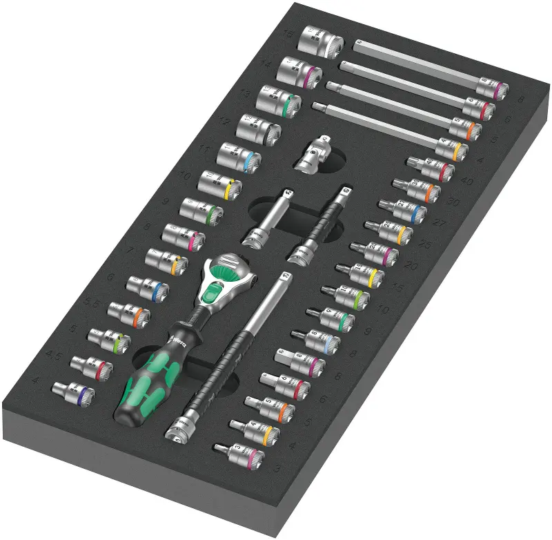 Wera 150110 Ráčnová sada Zyklop 1/4" 8000 A typ 9720 v pěnové vložce Set 1 (Sada 37 dílů) (W05150110001)