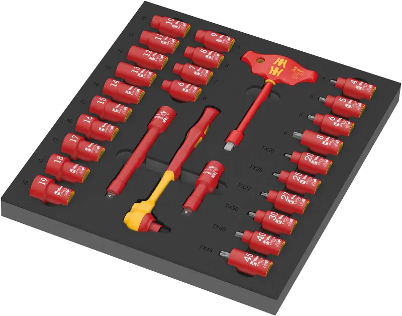Wera 150116 Nářaďový modul - pěnová vložka 9726 Ráčna 3/8" 8007 B Zyklop VDE s hlavicemi. Set1 (Sada 28 dílů) (W05150116001)