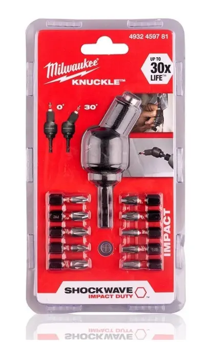 Úhlový nástavec ShockWave Knuckle s bity 1/4" Milwaukee 4932459781, rázový. Sada 11 dílů (MI4932459781)