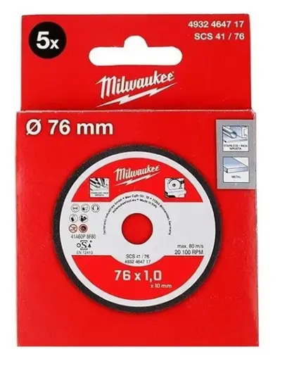 Tenké řezné kotouče Milwaukee na kov PRO+ SCS41 / 76 x 1 x 10 mm (5 ks) 4932464717 (MI4932464717)