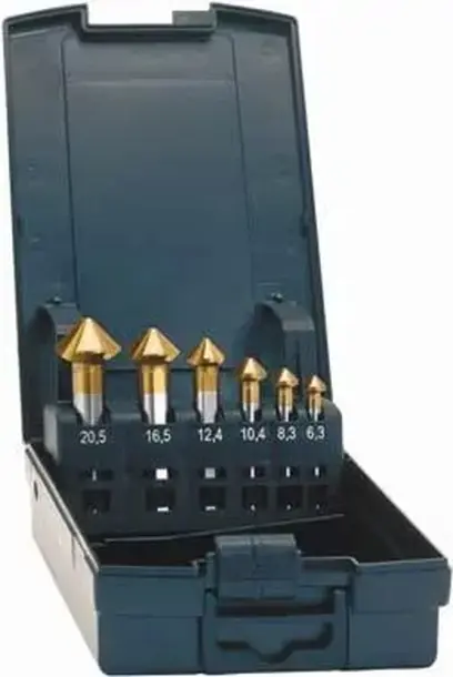 Kuželové a odjehlovací záhlubníky 90° pr. 6,3 ÷ 25,0 mm EXACT ADVANCED LINE dle DIN 335-D, TiN (Sada 5 ks)