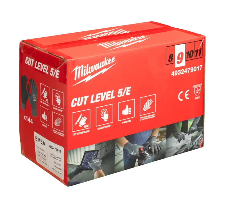 Pracovní rukavice Milwaukee CUT, ochrana proti proříznutí E, velikost 9 (L), 144 párů, 4932479017