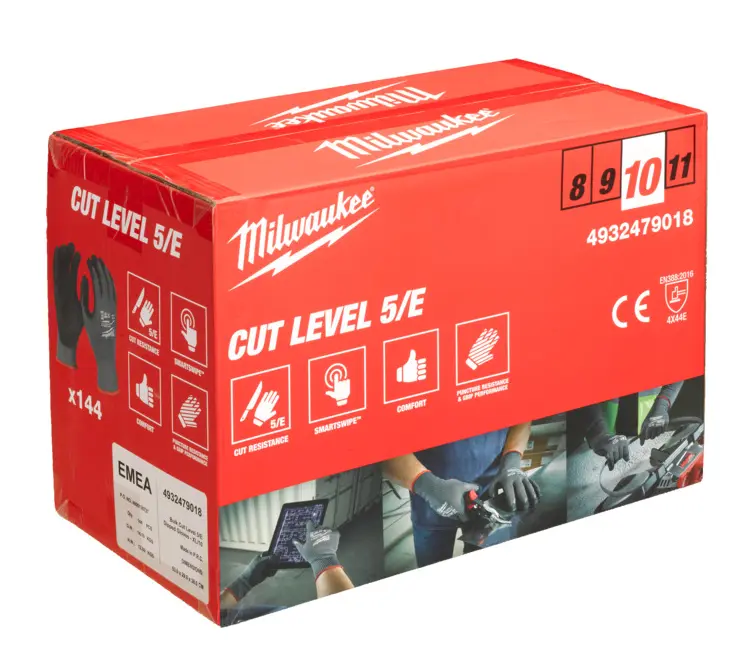 Pracovní rukavice Milwaukee CUT, ochrana proti proříznutí E, velikost 11 (XXL), 144 párů, 4932479019