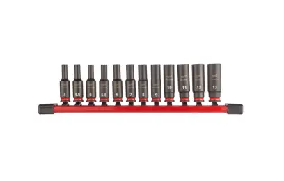 Průmyslové hlavice Shockwave 1/4" 4 ÷ 13 mm na liště Milwaukee dlouhé (Sada 12 dílů) (MI4932480453)