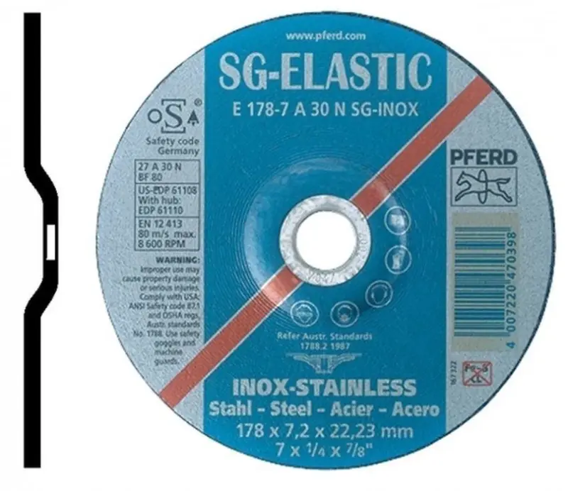 Brusný kotouč E 115-7 A 30 N SG-INOX/22,23. PFERD – SG-ELASTIC (PF4007220470244)