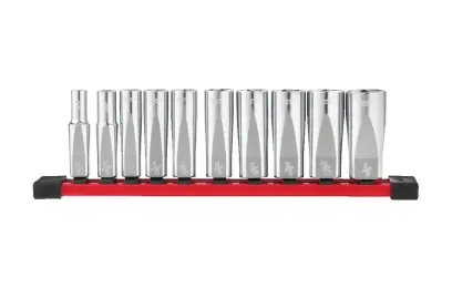 Nástrčné hlavice 3/8" šestihran 5/16 ÷ 7/8" Milwaukee 4932492510 - chromované, prodloužené, palcové (Sada 10 dílů) (MI4932492510)