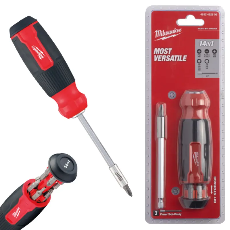Šroubovák s úložištěm bitů Milwaukee, Multi-bit 14v1 - Sada 14 dílů (MI4932492806)