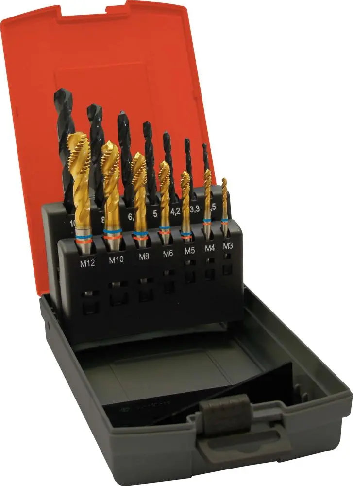 Sada strojních závitníků FAT Tandem DIN376 TiN tva r B M3-M12+vrták na předv rtání otvorů na závity
