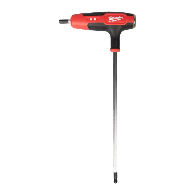 Zástrčný šroubovací klíč Milwaukee Ball End bit 6mm HEX s T rukojetí, Comfort Grip, úderová plocha, 4932498685