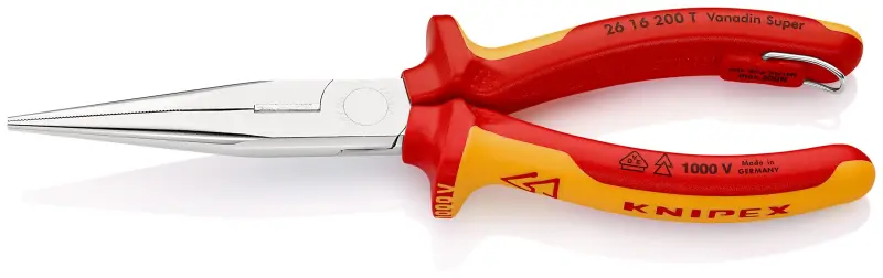 Úzké půlkulaté kleště Knipex 26 16 200 T BK s břity VDE, upevňovací oko (K 26 16 200 T BK)