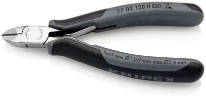 Boční štípací kleště Knipex 77 02 120 H ESD - pro elektroniku, kulaté čelisti, fazeta (K 77 02 120 H ESD)
