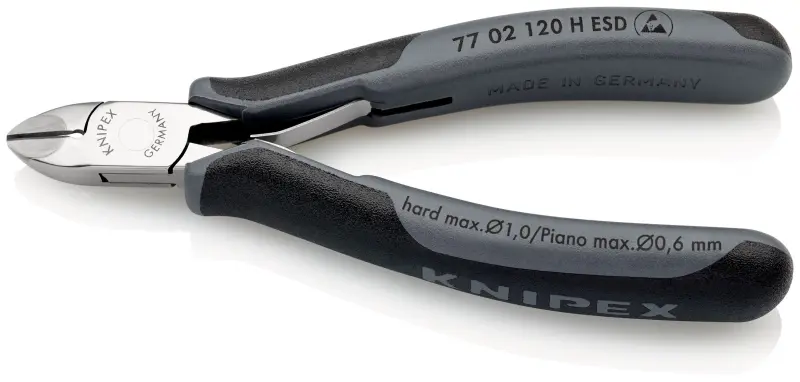 Boční štípací kleště Knipex 77 02 120 H ESD - pro elektroniku, kulaté čelisti, fazeta (K 77 02 120 H ESD)