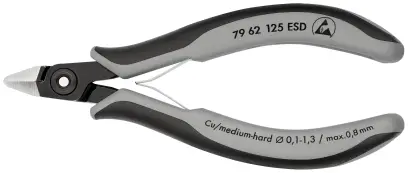 Precizní boční štípací kleště Knipex 79 62 125 ESD - pro elektroniku, špičatá hlava (K 79 62 125 ESD