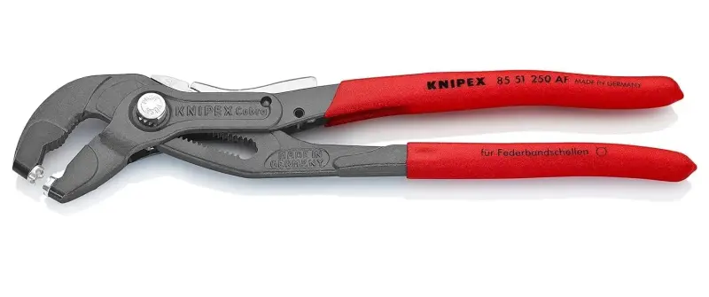 Kleště na hadicové spony KNIPEX 85 51 250 AF, 250 mm - uzamykatelné, protiskluzová rukojeť, šedě fosfátované atramentolem (K 85 51 250 AF)