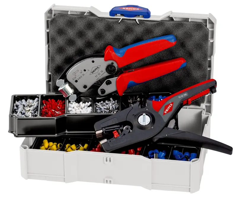 Lisovací kleště 200 mm Knipex 97 90 14 pro spojování vodičů - 11 dílů (K 97 90 14)