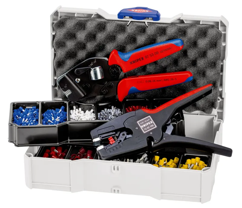 Lisovací kleště 195 a 190 mm Knipex 97 90 25 pro spojování vodičů - 10 dílů (K 97 90 17)