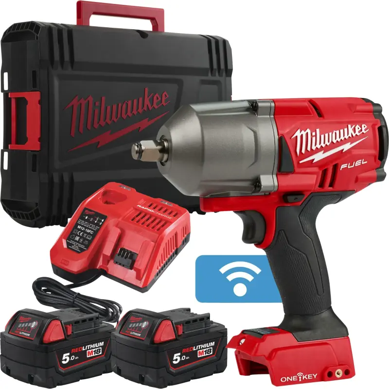 Aku 1/2" rázový utahovák Milwaukee M18 ONEFHIWF12-502X, ONEKEY, 1356 Nm, 2x aku M18 B5 + M12-18 FC + kufr, 4933459727