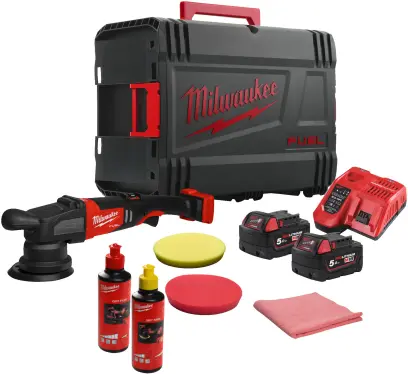Aku excentricka lešticka Milwaukee M18 FROP15-502X Kit, lešticí bruska 125 mm, 2x aku M18 B5
