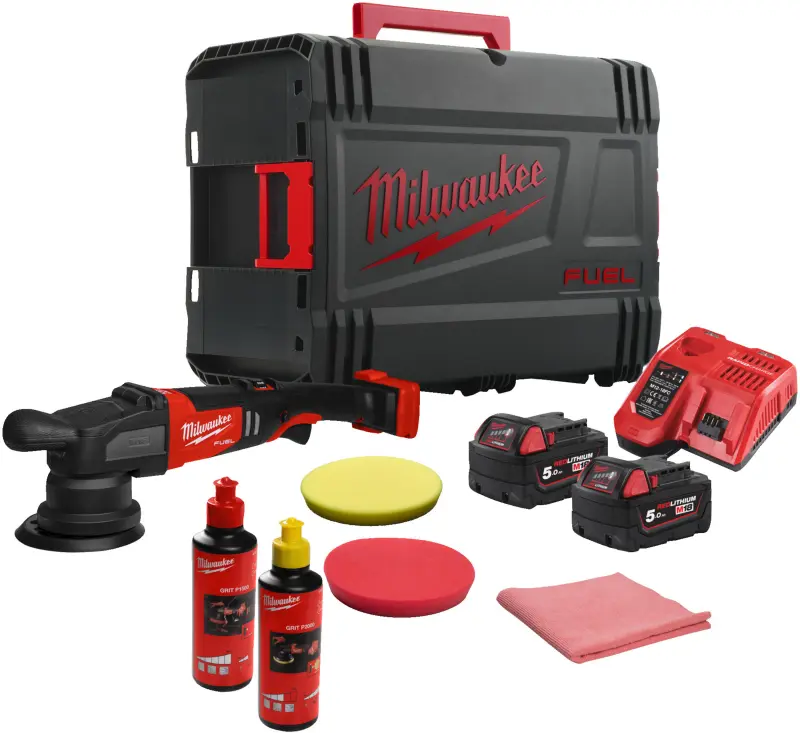 Aku excentrická leštička Milwaukee M18 FROP15-502X KIT, leštící bruska 125 mm, 2x aku M18 B5 + nabíječka M12-18 FC + příslušenství, 4933492352 (MI4933492352)