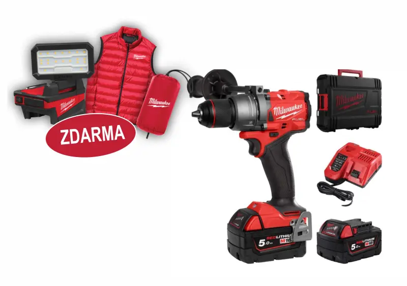 Aku příklepová vrtačka Milwaukee M18 FPD3MC-502X, vesta + M18 ALIS-0 + kufr, POWER PACK IN2 MONAKO 2025, 4933499451