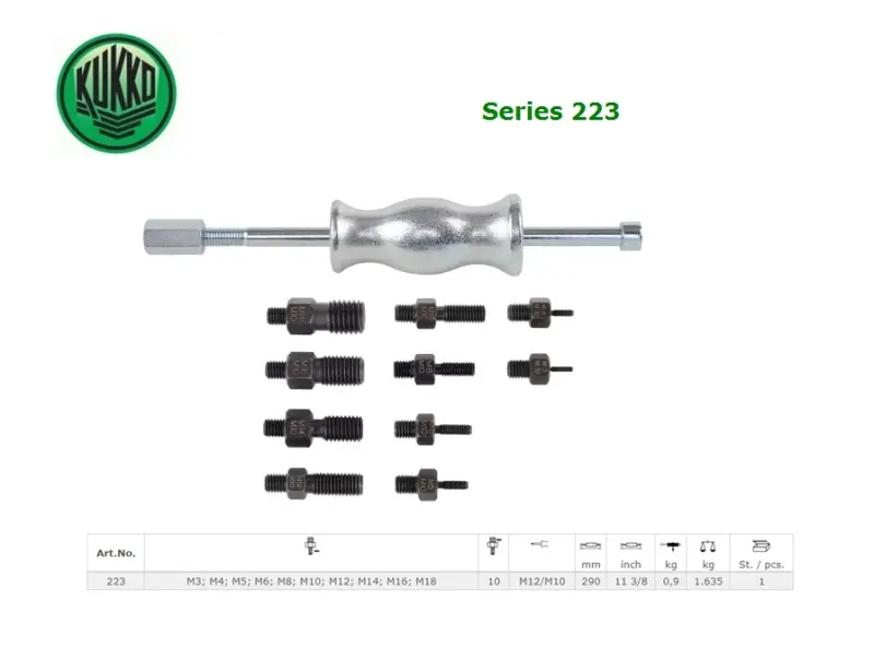 Reverzní kladivo - vytahovák se závitovými adaptéry Kukko 223 (Sada 15 dílů) (KUK223)