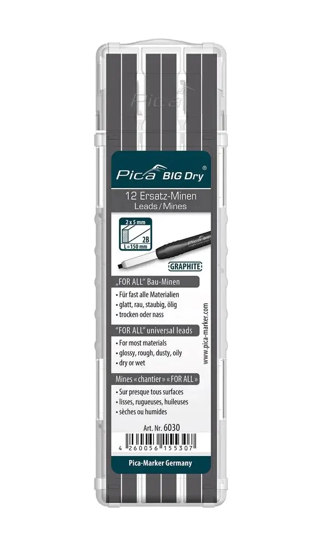 Sada tuhy pro Tesařskou tužku PICA BIG 6030 Dry FORALL Bau Bau Graphit Pica