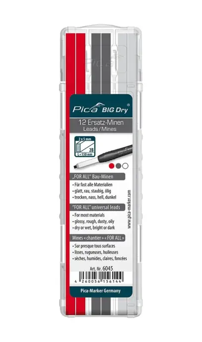 Sada tuhy pro Tesařskou tužku BIG Dry FORALL Bau grafit, bílá, červená Pica