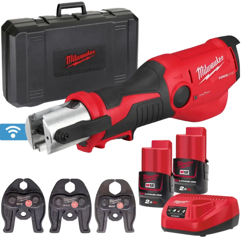 Aku hydraulický lis Milwaukee M12 ONEHPT-202C M-SET, ONE-KEY, 2x aku M12 B2 + M12 C12 C + kufr + čelisti, 4933481033