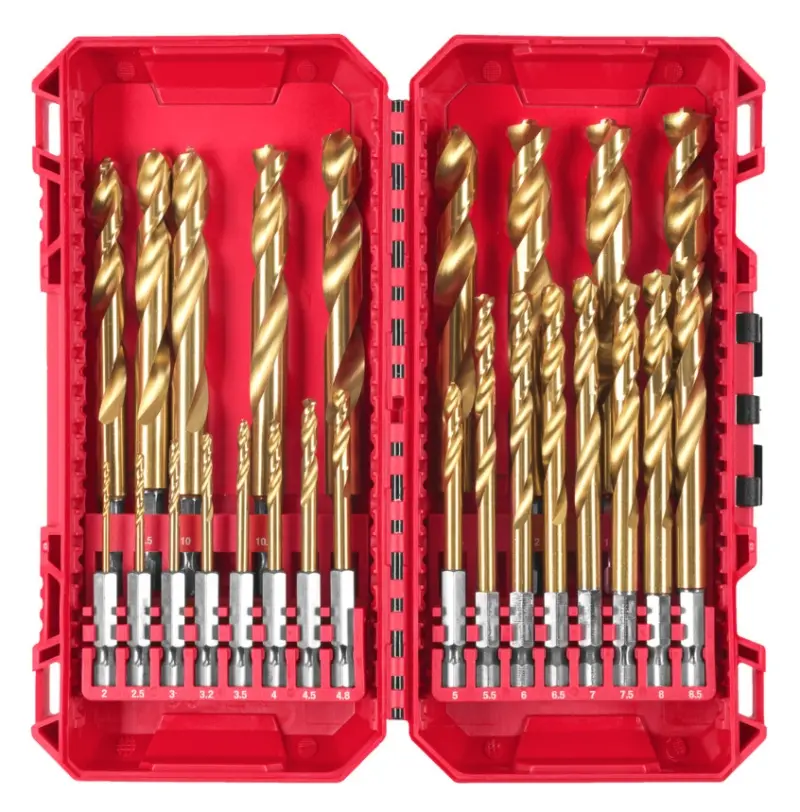 Vrtáky HSS-G do kovu Milwaukee  SHOCKWAVE IMPACT DUTY TiN Red HEX 1/4", sada 25 kusů, 4932500420