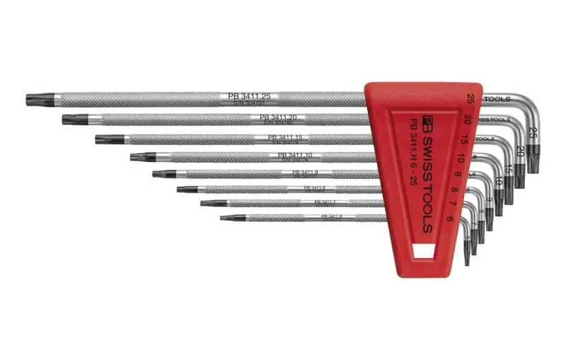 Zástrčné klíče T6-T25 SAFETY v plastovém držáku - 8 ks. PB Swiss Tools PB 411.BH 6-25 (EDE59090900)