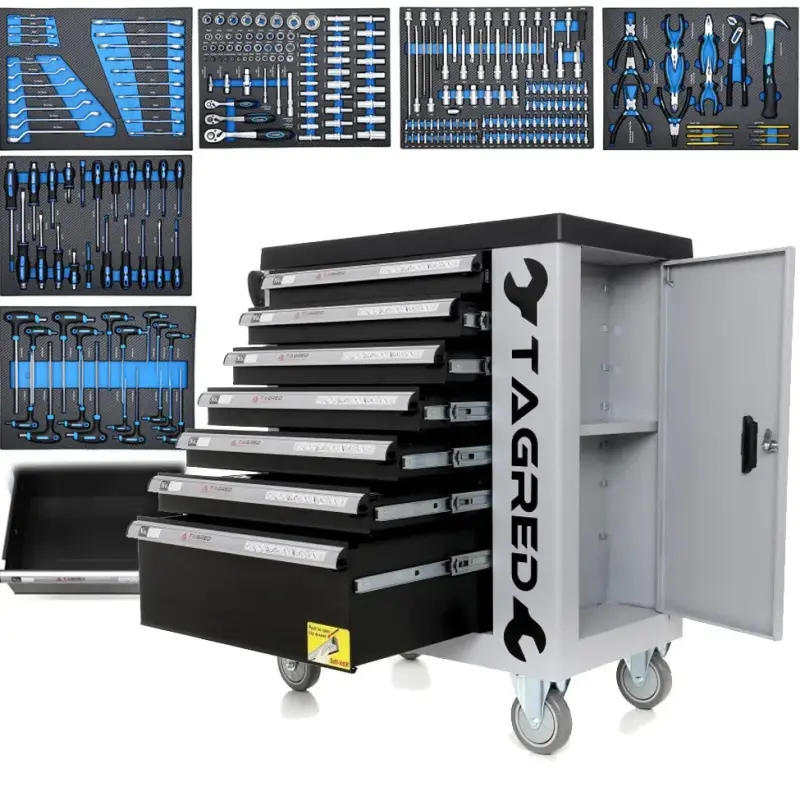 Montážní vozík TAGRED TA212 - výprodej. 7 zásuvek. Vybaveno 251 díly nářadí (TA55TA212)