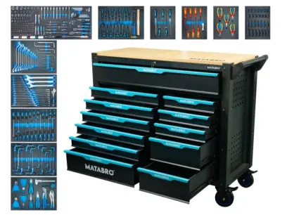 Dílenský vozík s nářadím Matabro MB-TC06, 12 zásuvek, Modrý - 360 ks (OZMBTC06)