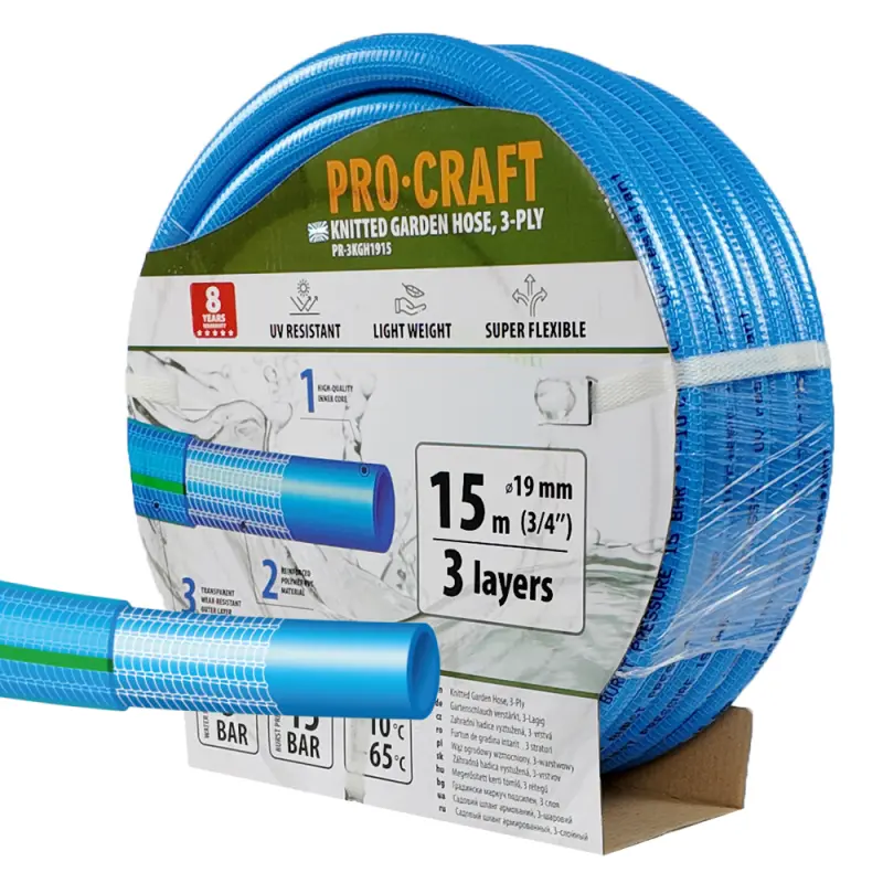 Modrá zahradní hadice Procraft PR-3KGH1915 3 vrstvy, 3/4" 15 m | PR-3KGH1915