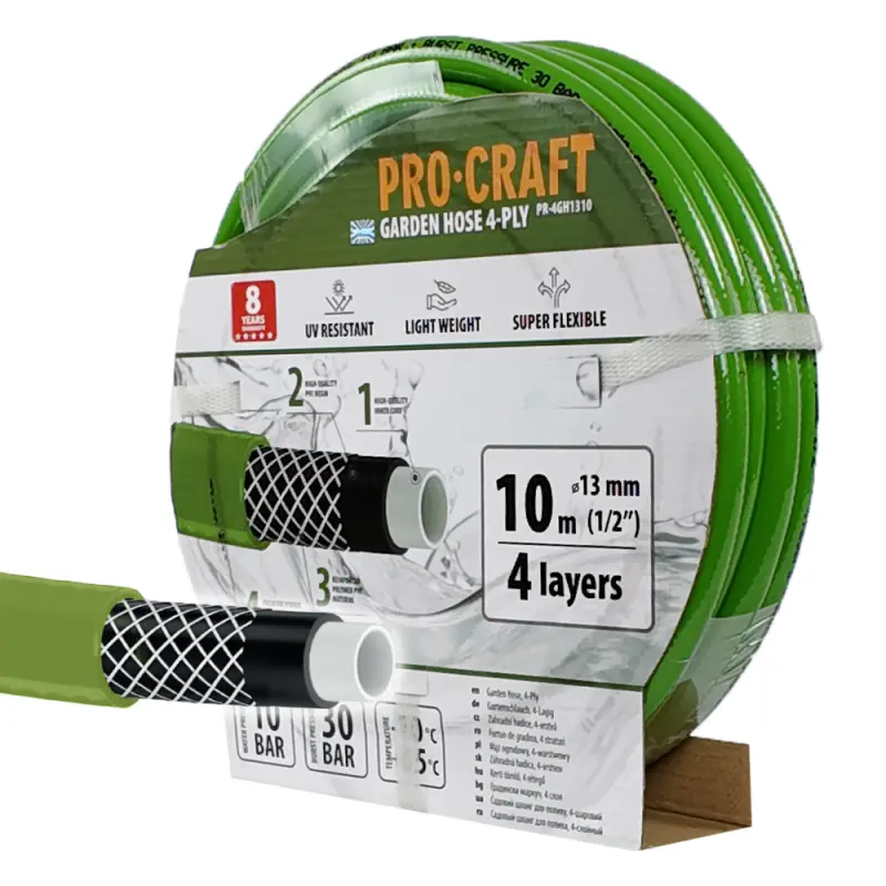 Zelená zahradní hadice Procraft PR-4GH1310 4 vrstvy, 1/2" 10 m | PR-4GH1310
