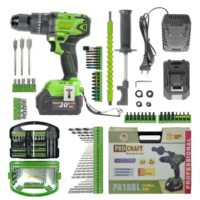 Aku vrtací šroubovák s příklepem Procraft SPA18BL Brushless se sadou bitů DBS-101