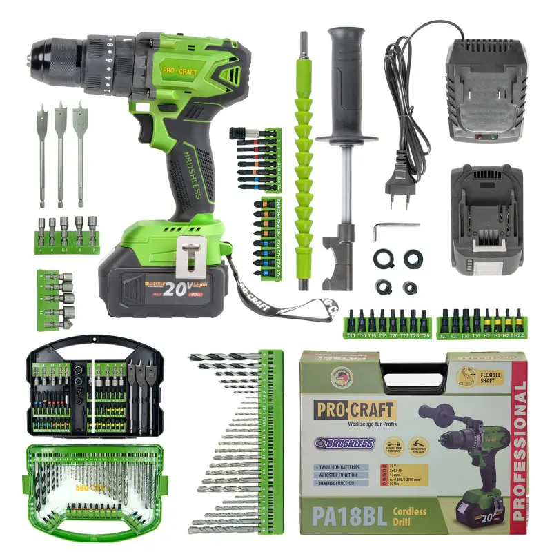 Aku vrtací šroubovák s příklepem Procraft SPA18BL Brushless se sadou bitů DBS-101 | SPA18BL/DBS101