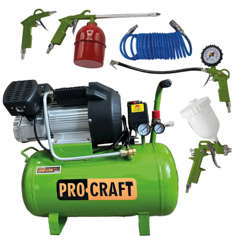 Kompresor Procraft AC52-2 a set příslušenství ke kompresoru 5 ks | SAC52-2/KIT-5C