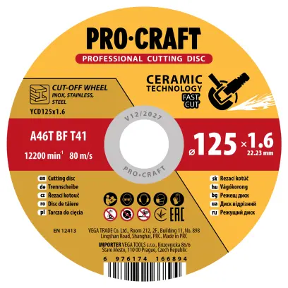 Keramický řezný kotouč Procraft YСD125x1.6 | YCD125x1.6