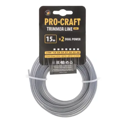 Struna žací (s výztuhou) (2.4mm) (15m) čtverec PROCRAFT KV/J-2.4/15 (PRCKV/J-2.4/15)