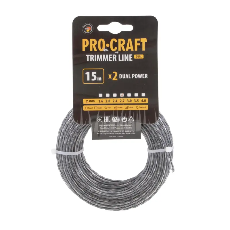 Struna žací (s výztuhou) (2.7mm) (15m) spirála PROCRAFT SP/J-2.7/15 | SP/J-2.7/15