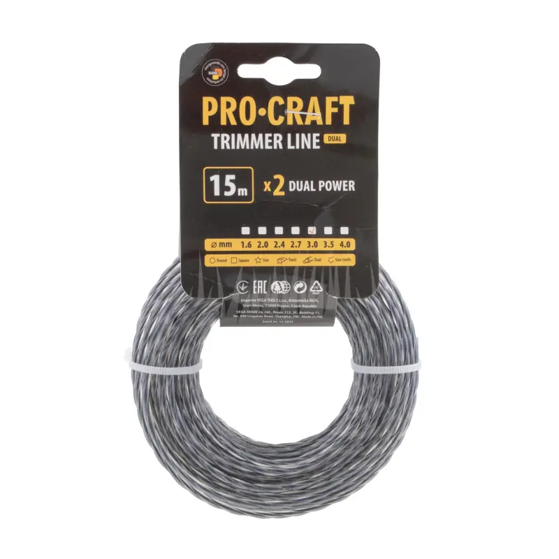 Struna žací (s výztuhou) (3mm) (15m) spirála PROCRAFT SP/J-3/15 | SP/J-3/15